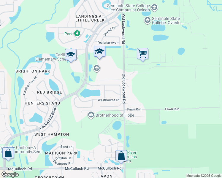 map of restaurants, bars, coffee shops, grocery stores, and more near 1957 Wrenfield Lane in Oviedo