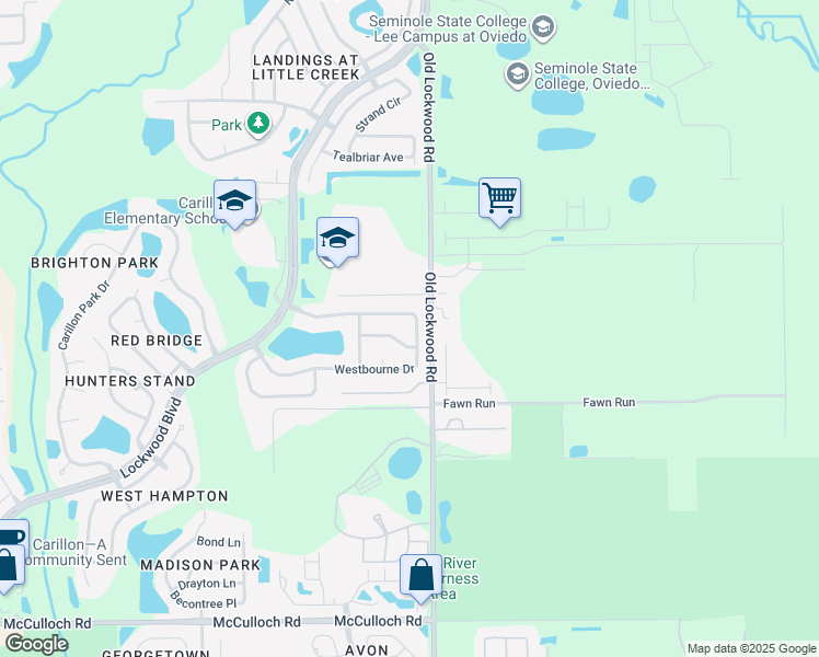 map of restaurants, bars, coffee shops, grocery stores, and more near 2110 Westbourne Drive in Oviedo