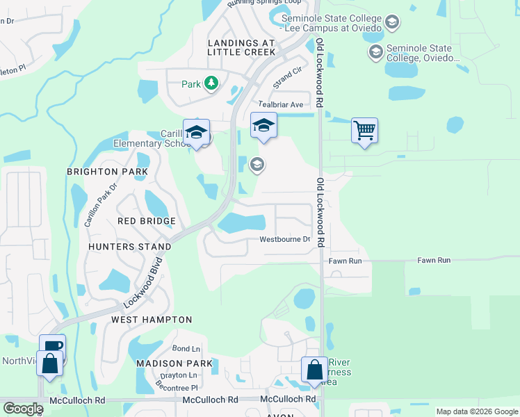 map of restaurants, bars, coffee shops, grocery stores, and more near 2231 Westbourne Drive in Oviedo