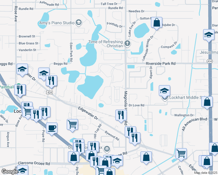 map of restaurants, bars, coffee shops, grocery stores, and more near 6756 Giant Oak Lane in Lockhart