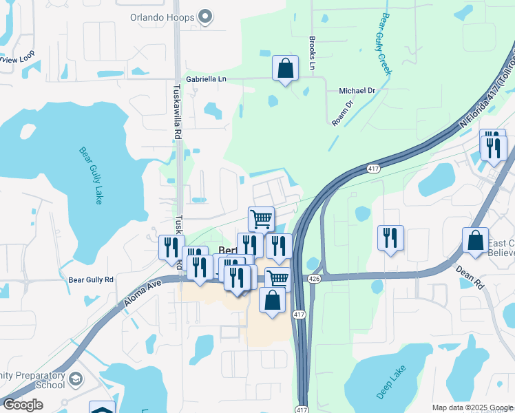 map of restaurants, bars, coffee shops, grocery stores, and more near 5222 Hidden Cypress Lane in Oviedo
