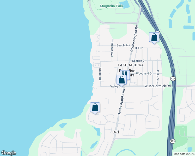 map of restaurants, bars, coffee shops, grocery stores, and more near 3644 Walker Road in Apopka