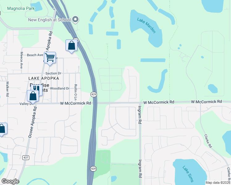 map of restaurants, bars, coffee shops, grocery stores, and more near 1621 West McCormick Road in Apopka