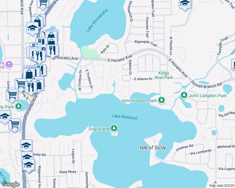 map of restaurants, bars, coffee shops, grocery stores, and more near 281 Shell Point East in Maitland