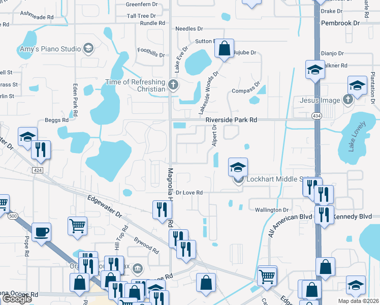 map of restaurants, bars, coffee shops, grocery stores, and more near 6815 Gallo Court in Orlando