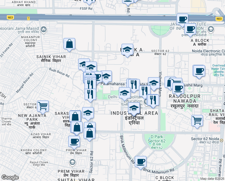map of restaurants, bars, coffee shops, grocery stores, and more near in New Okhla Industrial Development Area