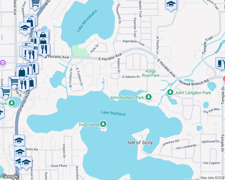 map of restaurants, bars, coffee shops, grocery stores, and more near 281 Shell Point East in Maitland