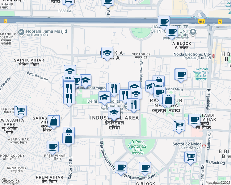 map of restaurants, bars, coffee shops, grocery stores, and more near in Noida