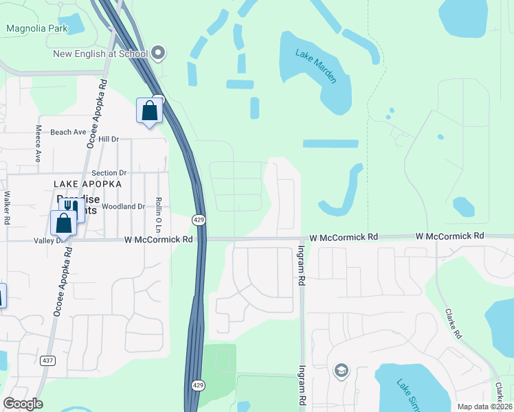 map of restaurants, bars, coffee shops, grocery stores, and more near 3646 Pelock Drive in Apopka