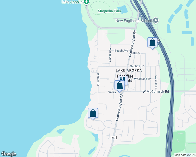 map of restaurants, bars, coffee shops, grocery stores, and more near 3476 Walker Road in Apopka