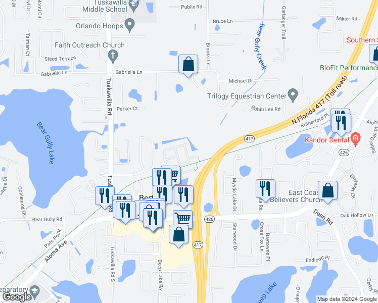 map of restaurants, bars, coffee shops, grocery stores, and more near 5323 Hidden Cypress Lane in Oviedo