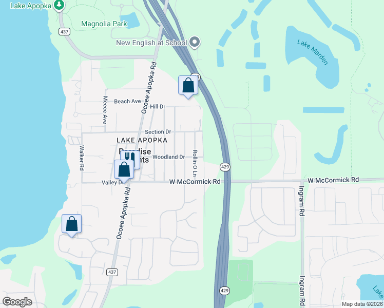 map of restaurants, bars, coffee shops, grocery stores, and more near 3725 Rollin O Lane in Apopka