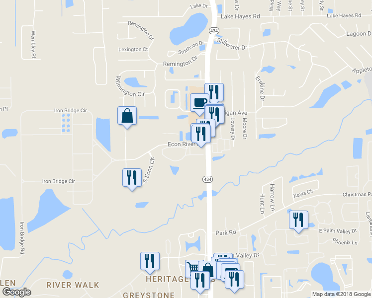 map of restaurants, bars, coffee shops, grocery stores, and more near 2906 Grandeville Circle in Oviedo