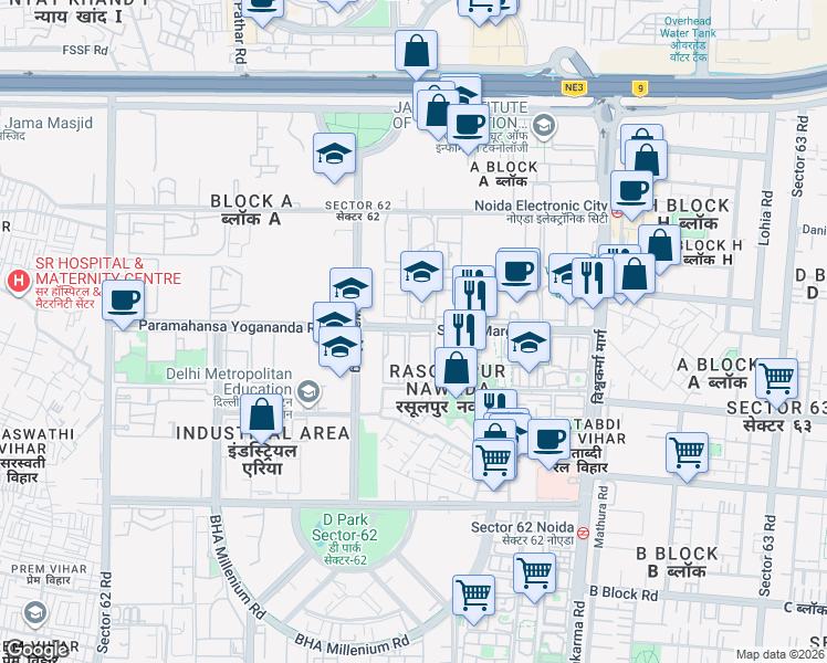 map of restaurants, bars, coffee shops, grocery stores, and more near in Noida