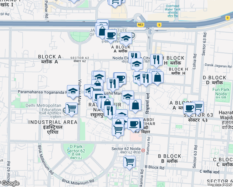 map of restaurants, bars, coffee shops, grocery stores, and more near in Noida