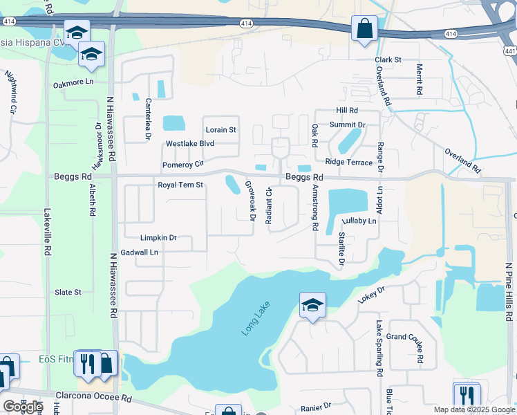 map of restaurants, bars, coffee shops, grocery stores, and more near 7543 Groveoak Drive in Orlando
