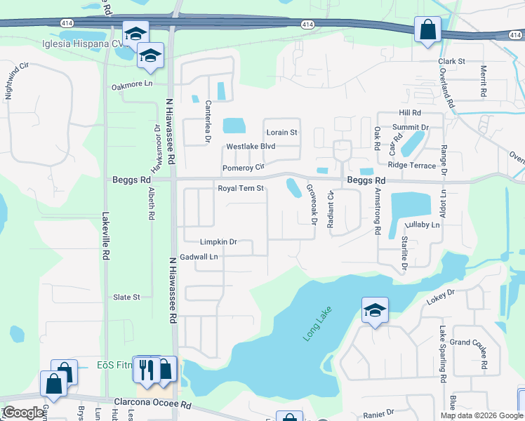 map of restaurants, bars, coffee shops, grocery stores, and more near 6705 King Rail Court in Orlando