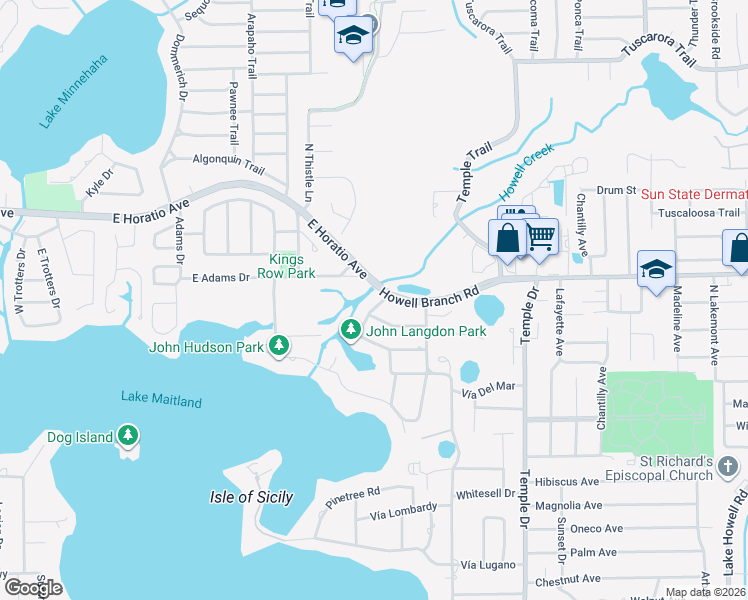 map of restaurants, bars, coffee shops, grocery stores, and more near 2600 Venetian Way in Winter Park