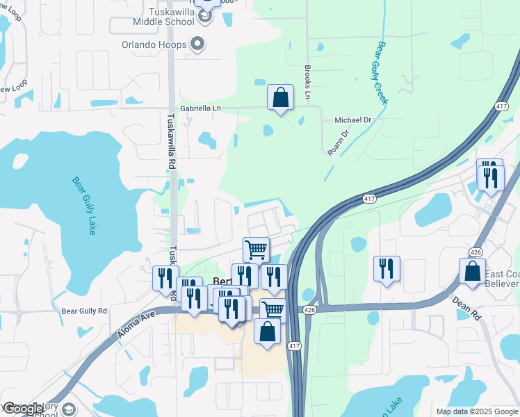 map of restaurants, bars, coffee shops, grocery stores, and more near 2660 Sweet Magnolia Place in Oviedo