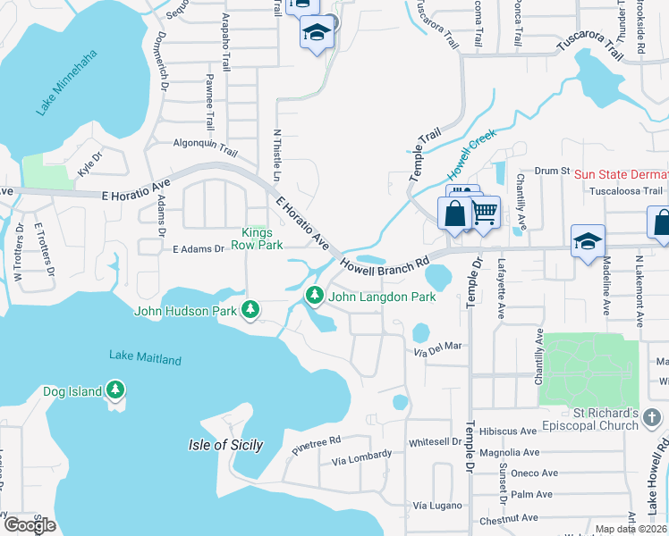 map of restaurants, bars, coffee shops, grocery stores, and more near 2600 Venetian Way in Winter Park