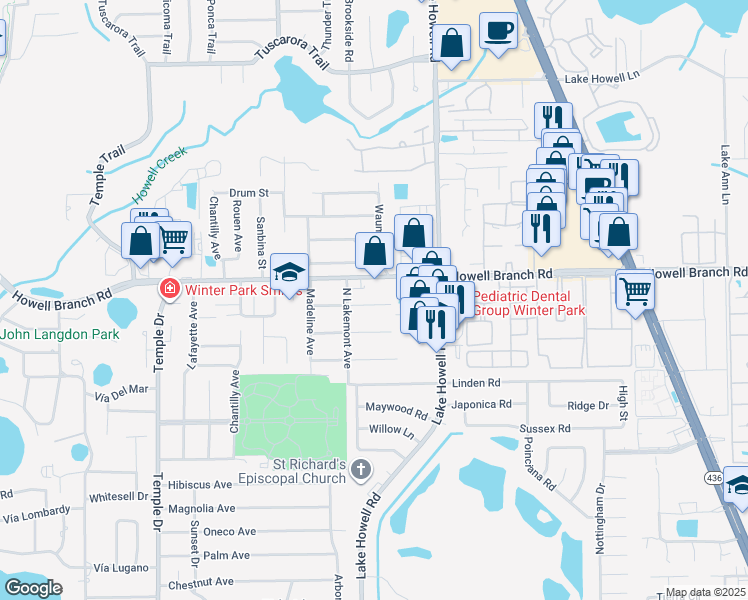 map of restaurants, bars, coffee shops, grocery stores, and more near 1923 Carrigan Avenue in Winter Park
