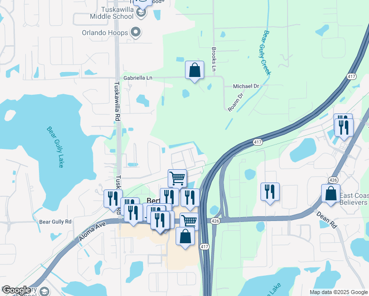 map of restaurants, bars, coffee shops, grocery stores, and more near 2640 Sweet Magnolia Place in Oviedo