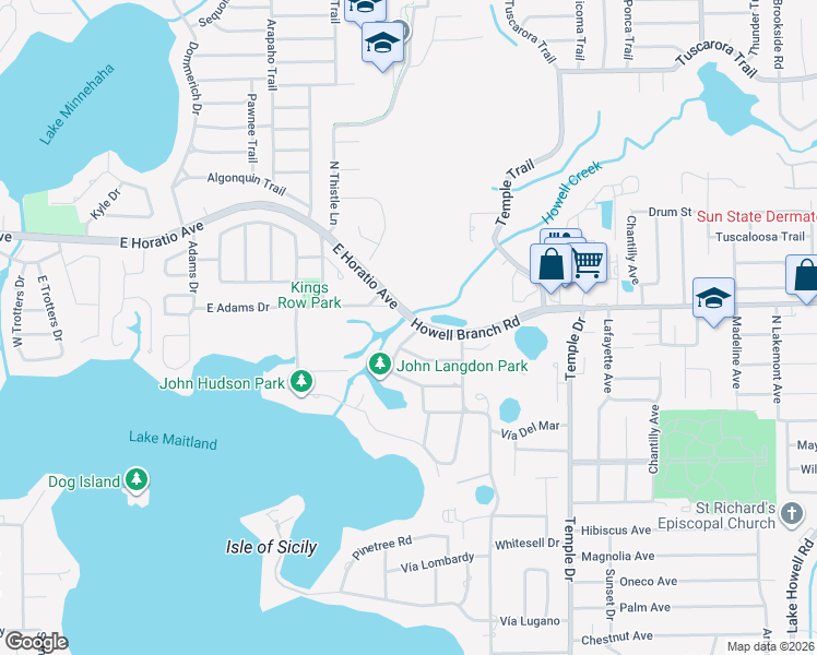 map of restaurants, bars, coffee shops, grocery stores, and more near 2600 Venetian Way in Winter Park