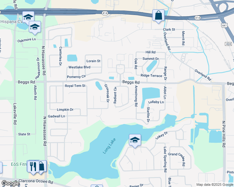 map of restaurants, bars, coffee shops, grocery stores, and more near 7329 Radiant Circle in Orlando