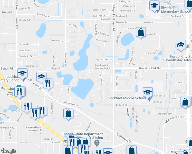 map of restaurants, bars, coffee shops, grocery stores, and more near 4165 Plantation Cove Drive in Orlando