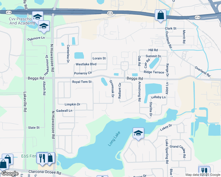 map of restaurants, bars, coffee shops, grocery stores, and more near 7560 Groveoak Drive in Orlando