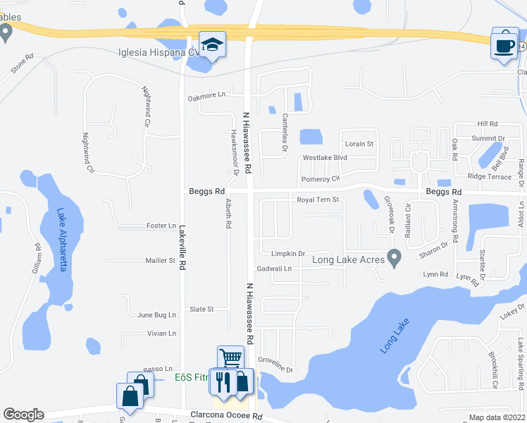 map of restaurants, bars, coffee shops, grocery stores, and more near 6235 Royal Tern Street in Orlando