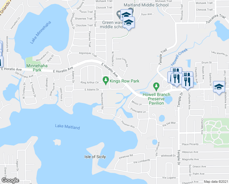map of restaurants, bars, coffee shops, grocery stores, and more near 1016 Howell Branch Road in Winter Park