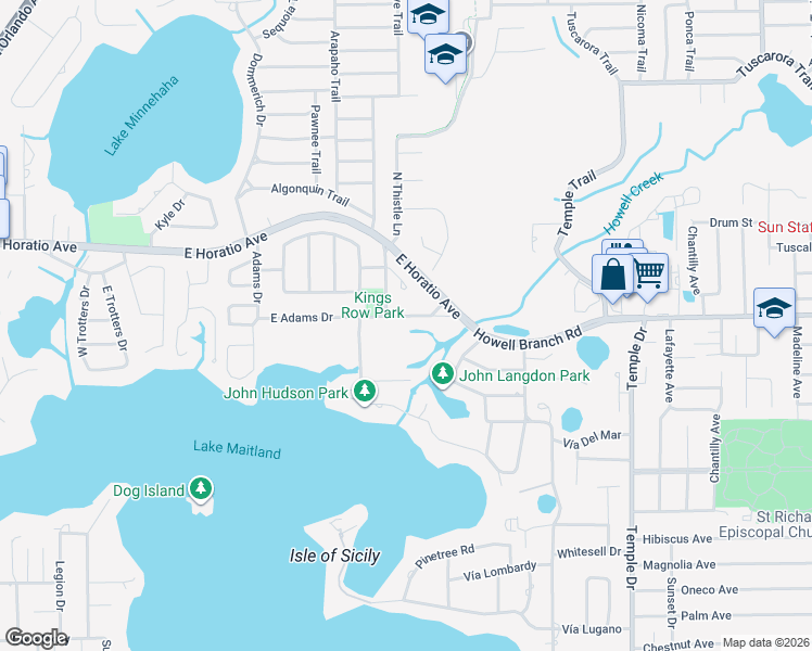 map of restaurants, bars, coffee shops, grocery stores, and more near 1016 Howell Branch Road in Winter Park