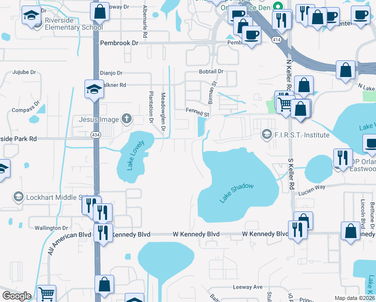 map of restaurants, bars, coffee shops, grocery stores, and more near 2204 Flagler Promenade Way in Maitland