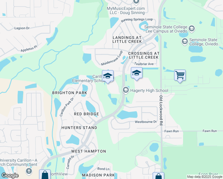 map of restaurants, bars, coffee shops, grocery stores, and more near 3200 Lockwood Boulevard in Oviedo