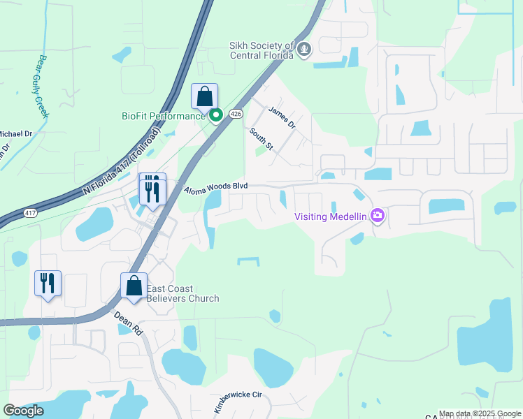 map of restaurants, bars, coffee shops, grocery stores, and more near 2947 Oak Hammock Court in Oviedo