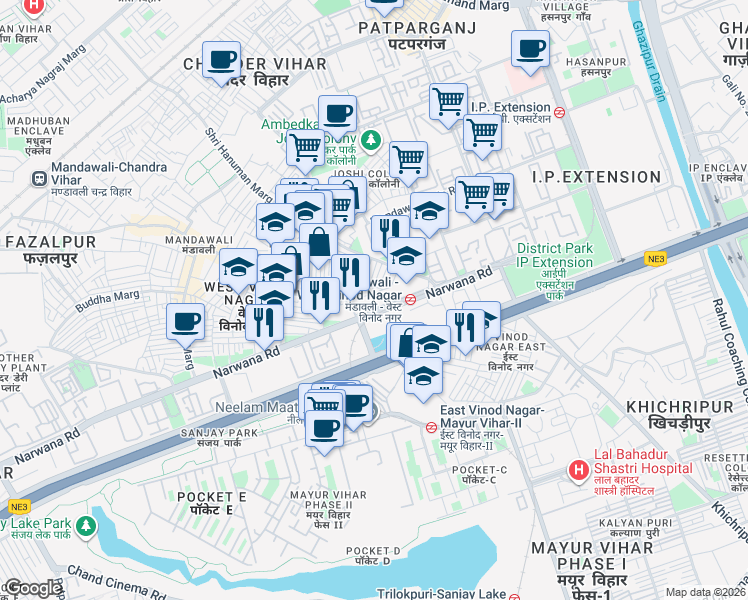map of restaurants, bars, coffee shops, grocery stores, and more near in Delhi