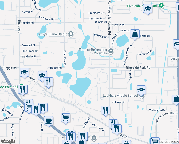 map of restaurants, bars, coffee shops, grocery stores, and more near 4165 Plantation Cove Drive in Orlando