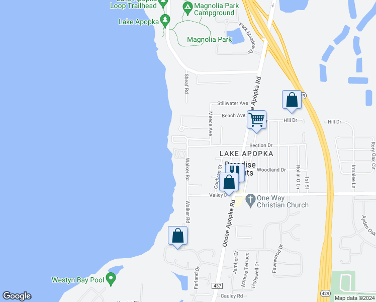 map of restaurants, bars, coffee shops, grocery stores, and more near 3476 Walker Road in Apopka