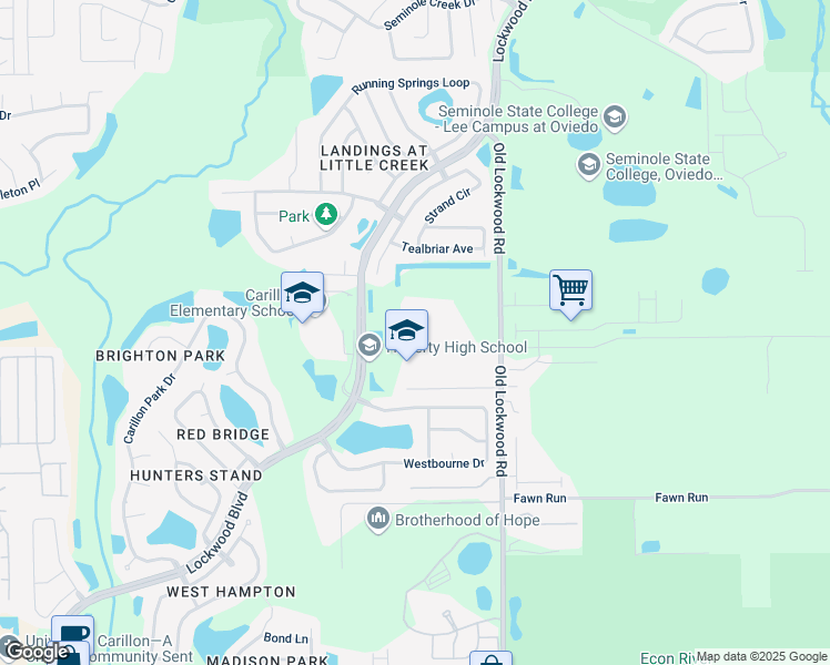 map of restaurants, bars, coffee shops, grocery stores, and more near 3225 Lockwood Boulevard in Oviedo