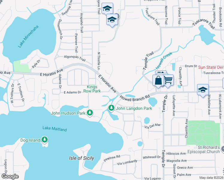map of restaurants, bars, coffee shops, grocery stores, and more near 1064 Howell Branch Road in Winter Park