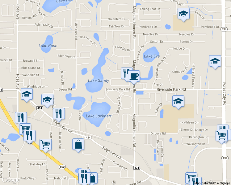 map of restaurants, bars, coffee shops, grocery stores, and more near 4165 Plantation Cove Drive in Orlando