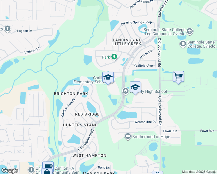 map of restaurants, bars, coffee shops, grocery stores, and more near 3200 Lockwood Boulevard in Oviedo