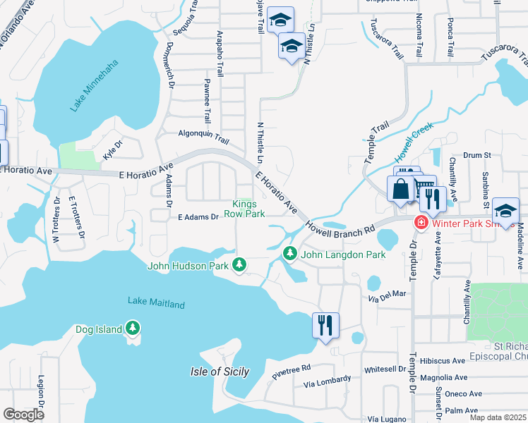 map of restaurants, bars, coffee shops, grocery stores, and more near 1016 Howell Branch Road in Winter Park