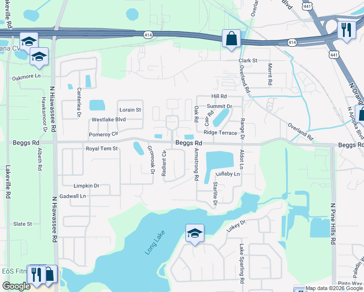 map of restaurants, bars, coffee shops, grocery stores, and more near 7601 Towhee Trail in Orlando