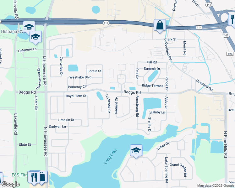 map of restaurants, bars, coffee shops, grocery stores, and more near 7304 Radiant Circle in Orlando