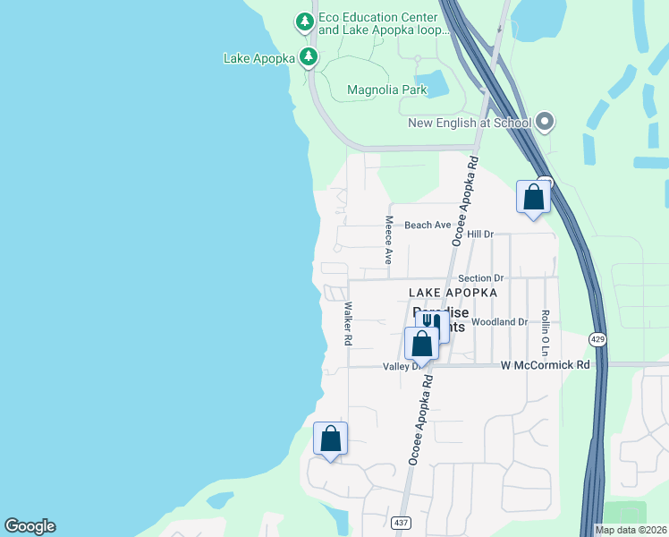 map of restaurants, bars, coffee shops, grocery stores, and more near 3414 Walker Road in Apopka