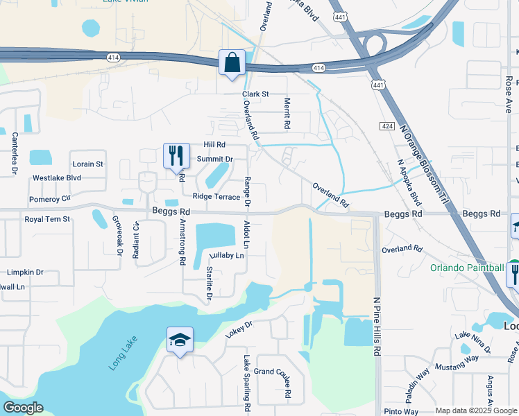 map of restaurants, bars, coffee shops, grocery stores, and more near 6214 Christina Court in Orlando