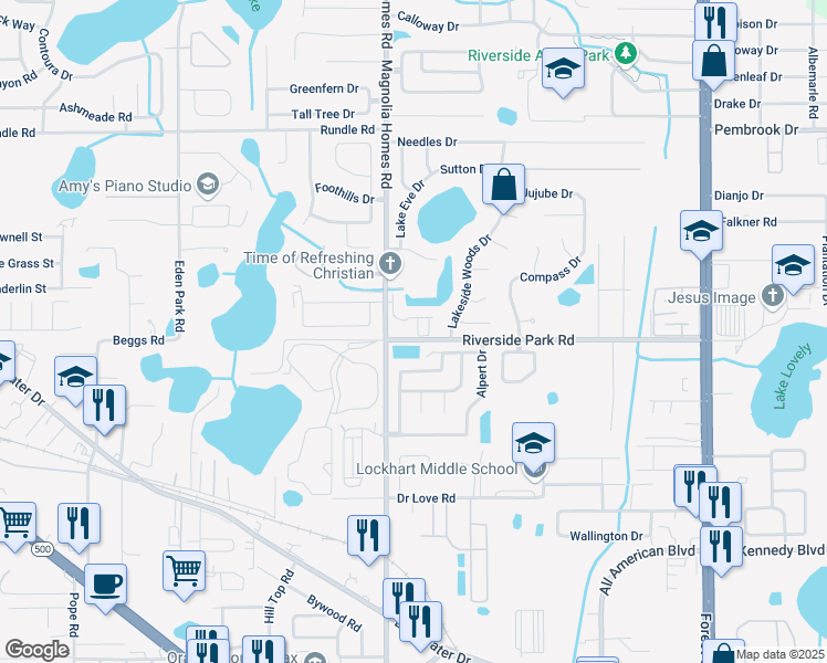 map of restaurants, bars, coffee shops, grocery stores, and more near 7710 Clubdale Loop in Orlando
