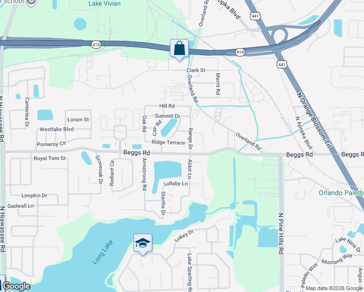 map of restaurants, bars, coffee shops, grocery stores, and more near 6318 Ridge Terrace in Orlando